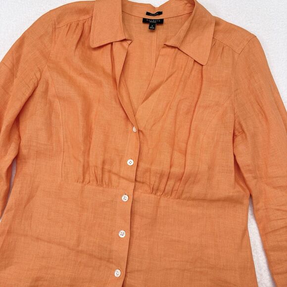 Talbots Linen Top Size 6 Orange Button Front Summer Thin Knit Beach 3/4 Sleeves - Picture 3 of 9